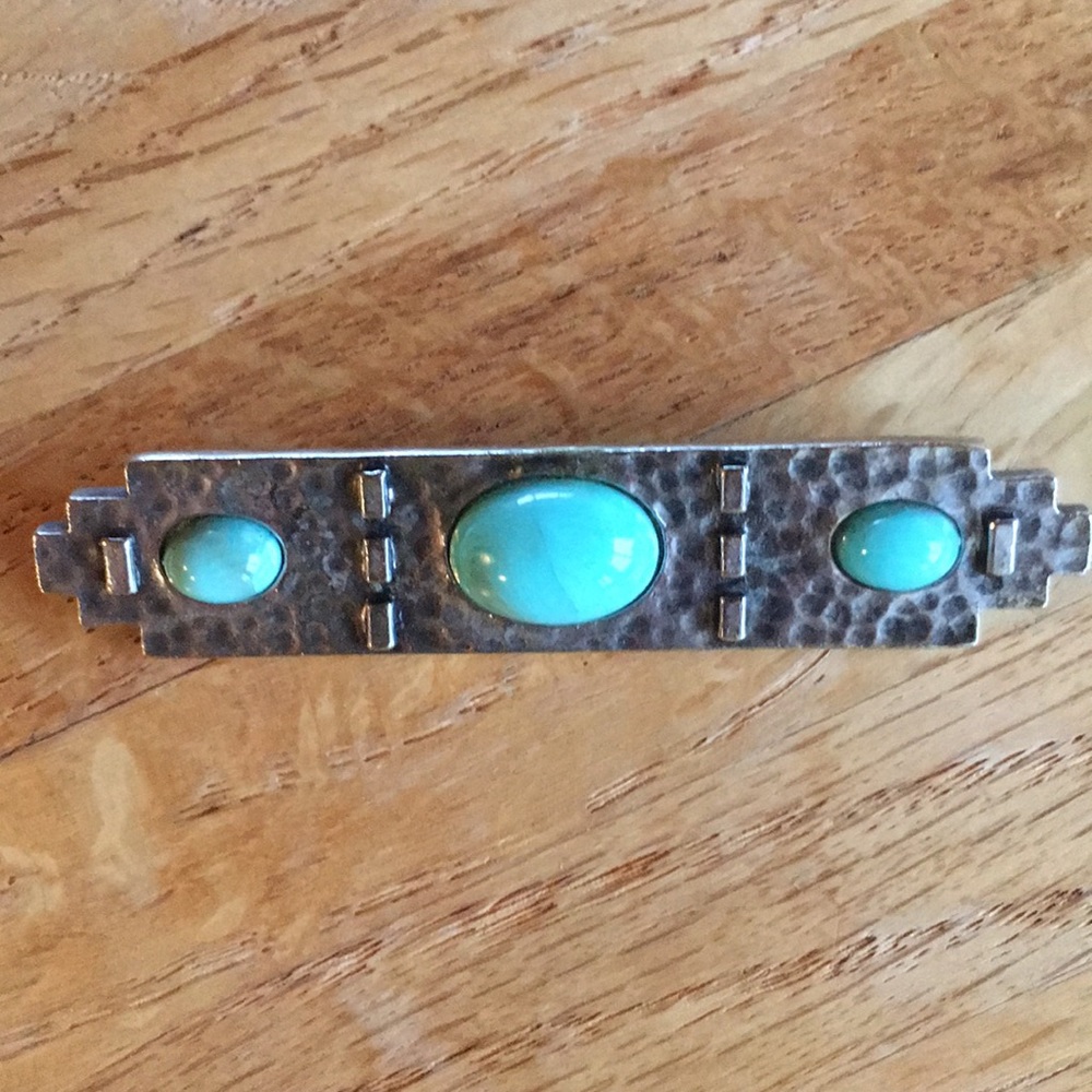 Antique 60s hammered silver turquoise broo…